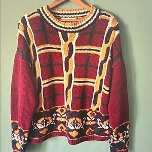 Vintage-Inspired Burgundy Knit Sweater